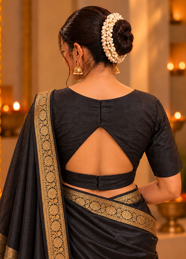Black V Neck Designer Blouse