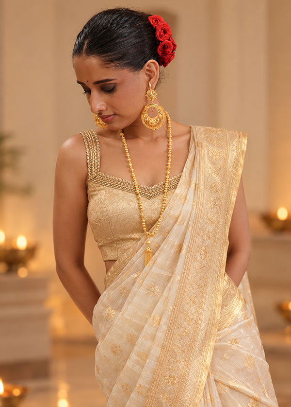Gold Pentagon Neck Designer Blouse