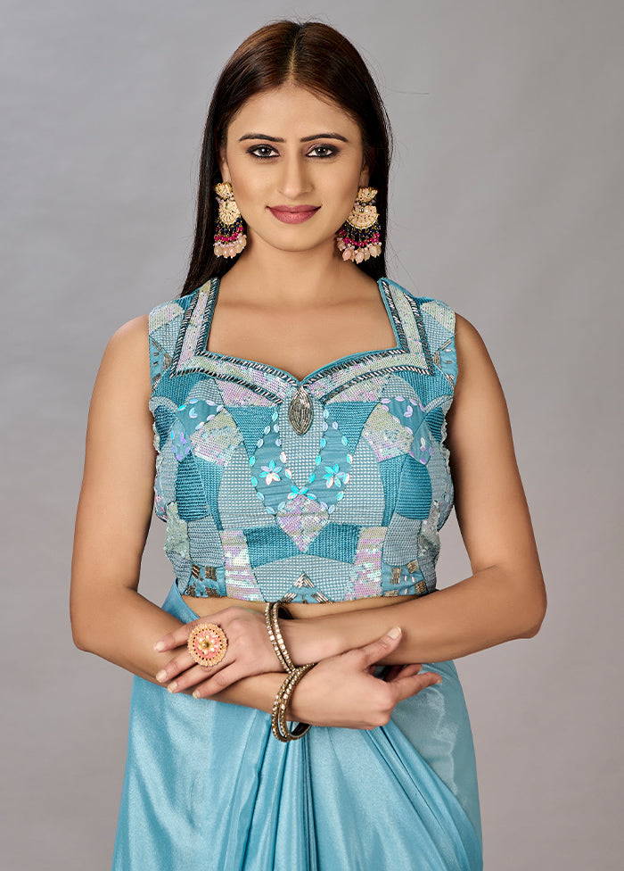 Blue Georgette Saree With Blouse Piece - Indian Silk House Agencies