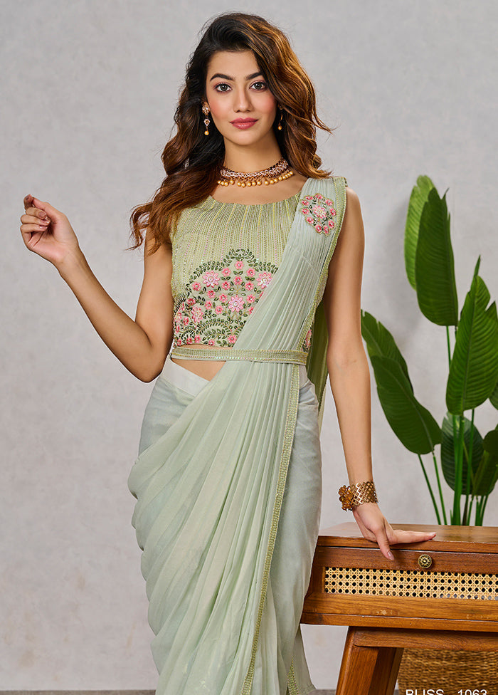 Pista Green Georgette Saree With Blouse Piece - Indian Silk House Agencies