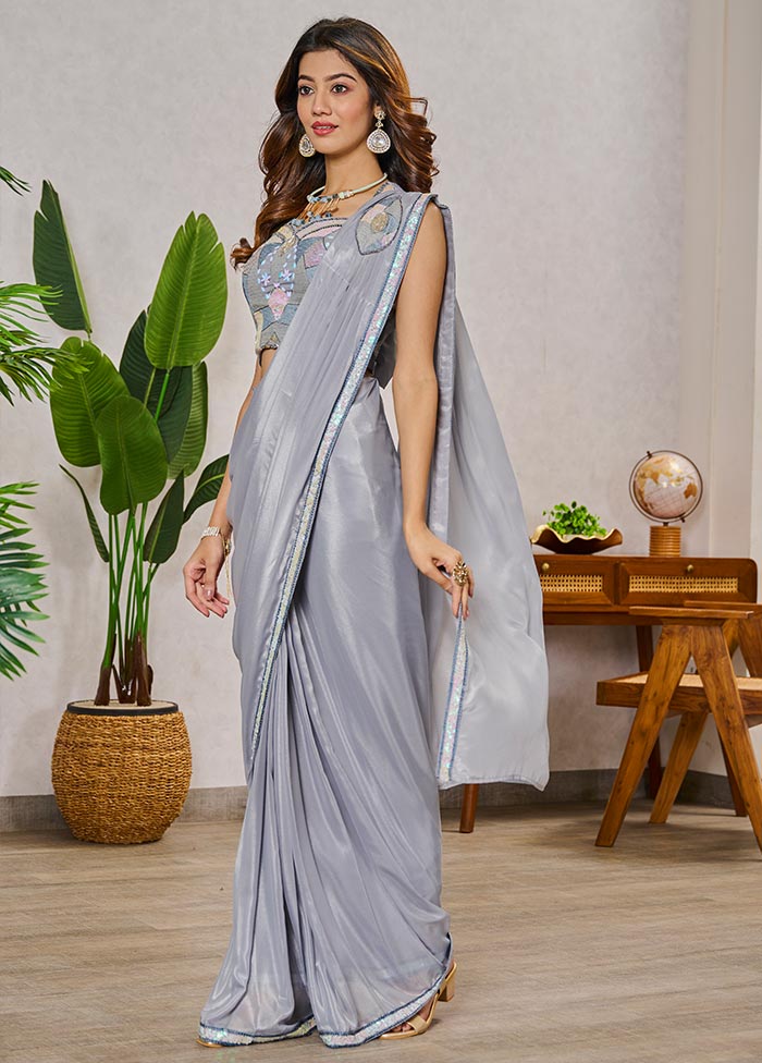 Grey Georgette Saree With Blouse Piece - Indian Silk House Agencies