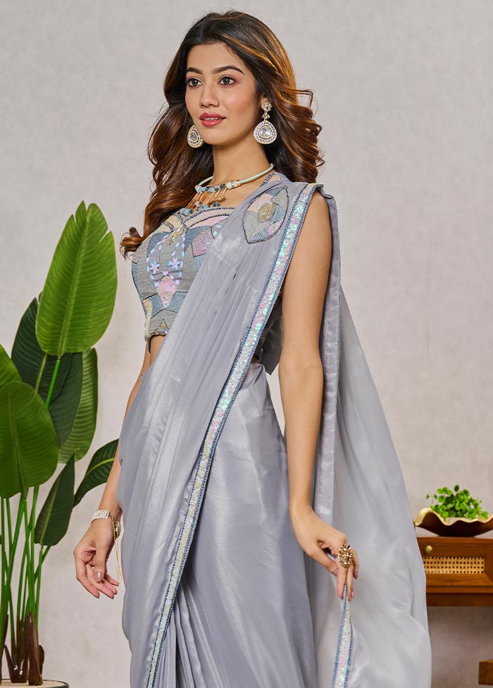 Grey Georgette Saree With Blouse Piece - Indian Silk House Agencies