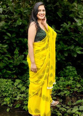 Yellow Cotton Saree With Blouse Piece - Indian Silk House Agencies