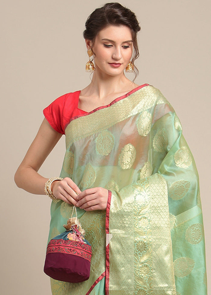 Sea Green Silk Zari Saree Without Blouse Piece - Indian Silk House Agencies