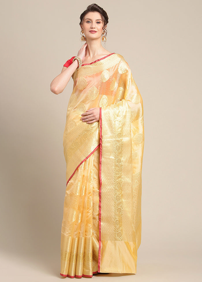 Peach Silk Zari Saree Without Blouse Piece - Indian Silk House Agencies