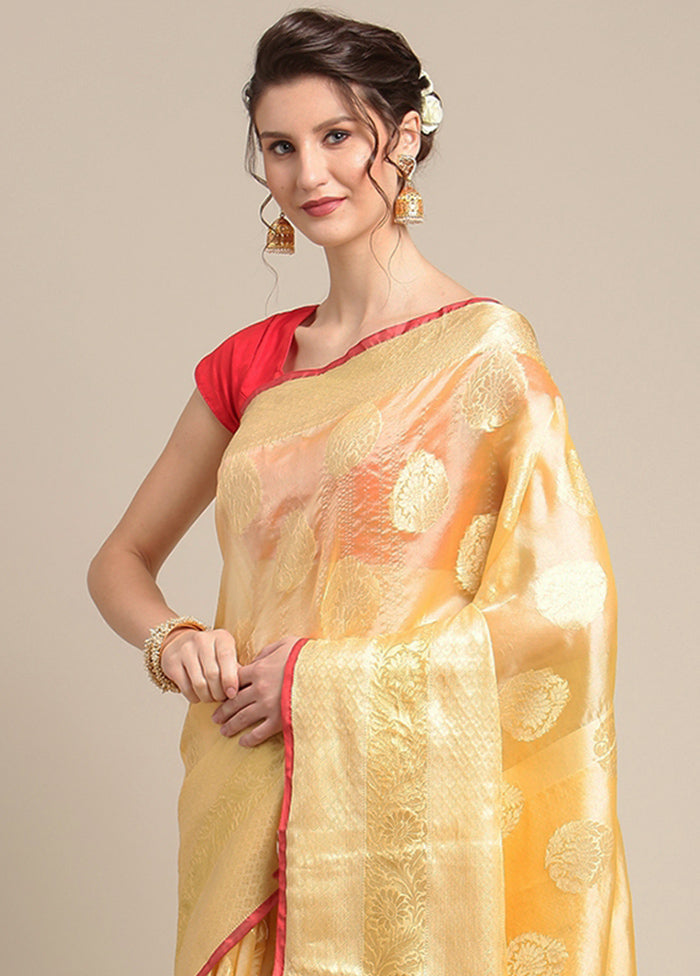 Peach Silk Zari Saree Without Blouse Piece - Indian Silk House Agencies