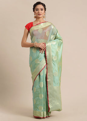 Sea Green Silk Zari Saree Without Blouse Piece - Indian Silk House Agencies