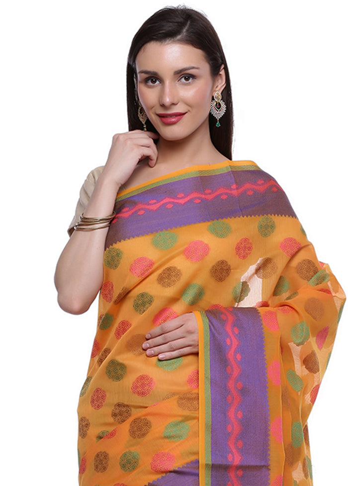 Orange Cotton Zari Saree Without Blouse Piece