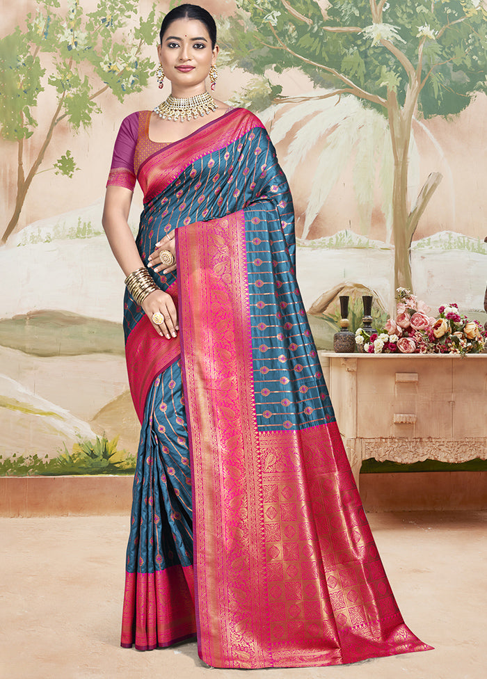 Multicolor Dupion Silk Saree With Blouse Piece