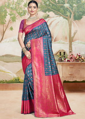 Multicolor Dupion Silk Saree With Blouse Piece