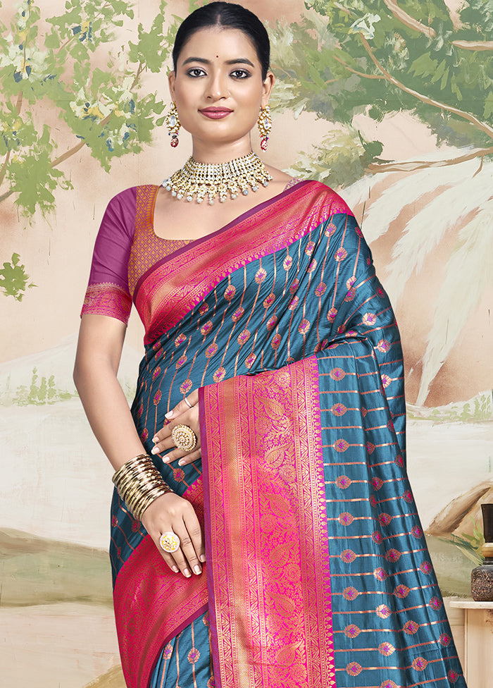 Multicolor Dupion Silk Saree With Blouse Piece