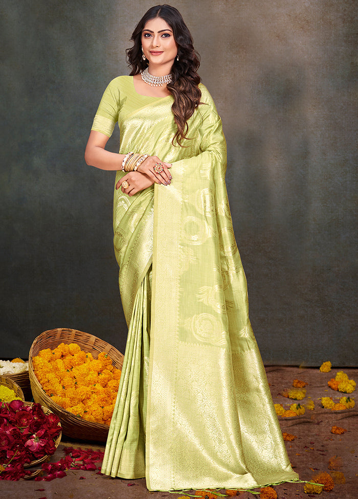 Green Cotton Saree With Blouse Piece