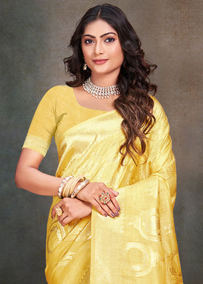 Yellow Cotton Saree With Blouse Piece