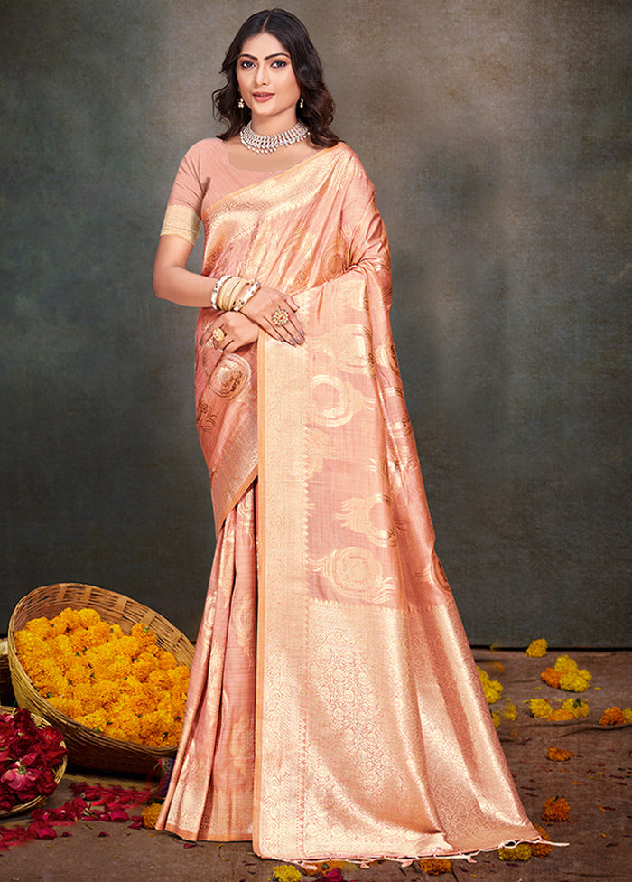 Peach Cotton Saree With Blouse Piece