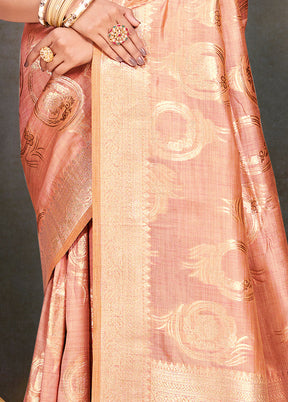 Peach Cotton Saree With Blouse Piece