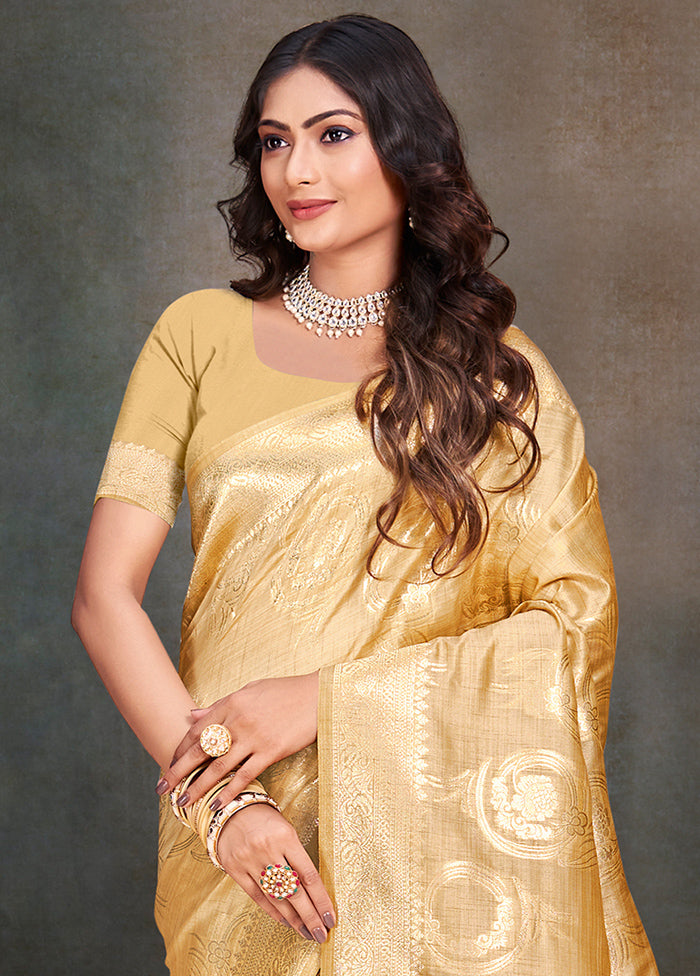 Golden Cotton Saree With Blouse Piece