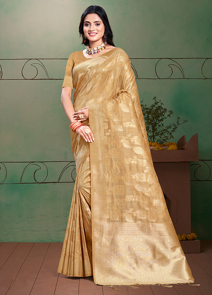 Golden Cotton Saree With Blouse Piece