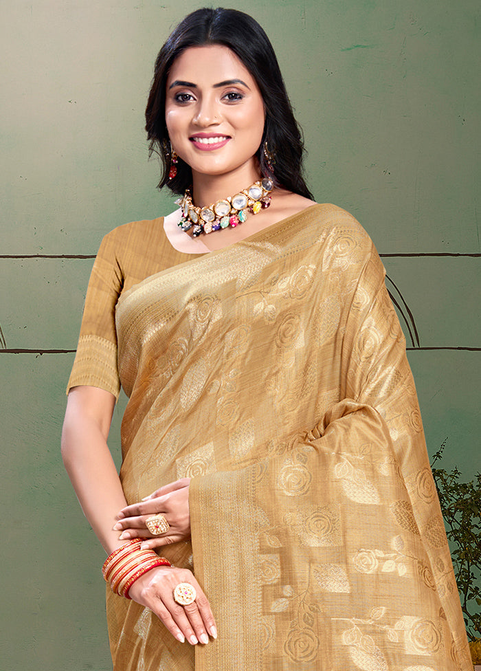 Golden Cotton Saree With Blouse Piece