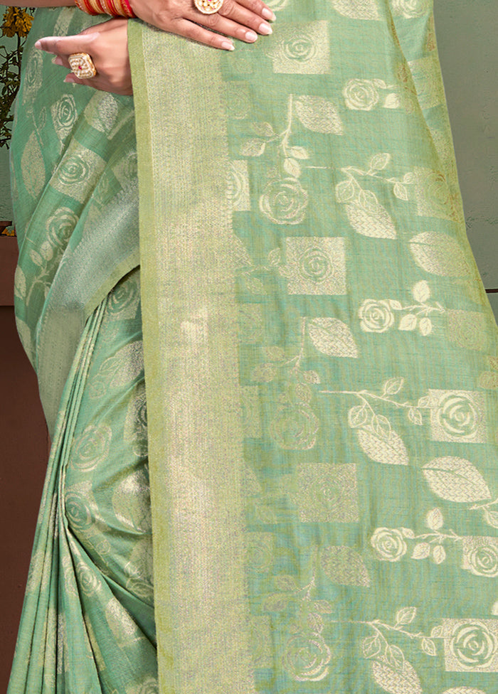 Green Cotton Saree With Blouse Piece