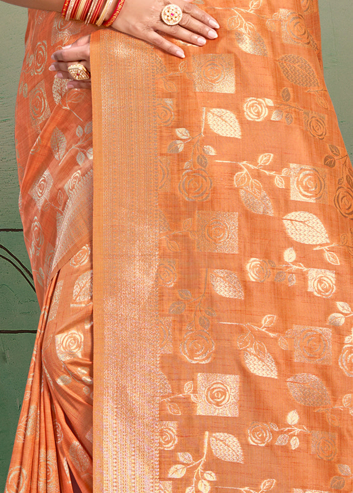 Peach Cotton Saree With Blouse Piece