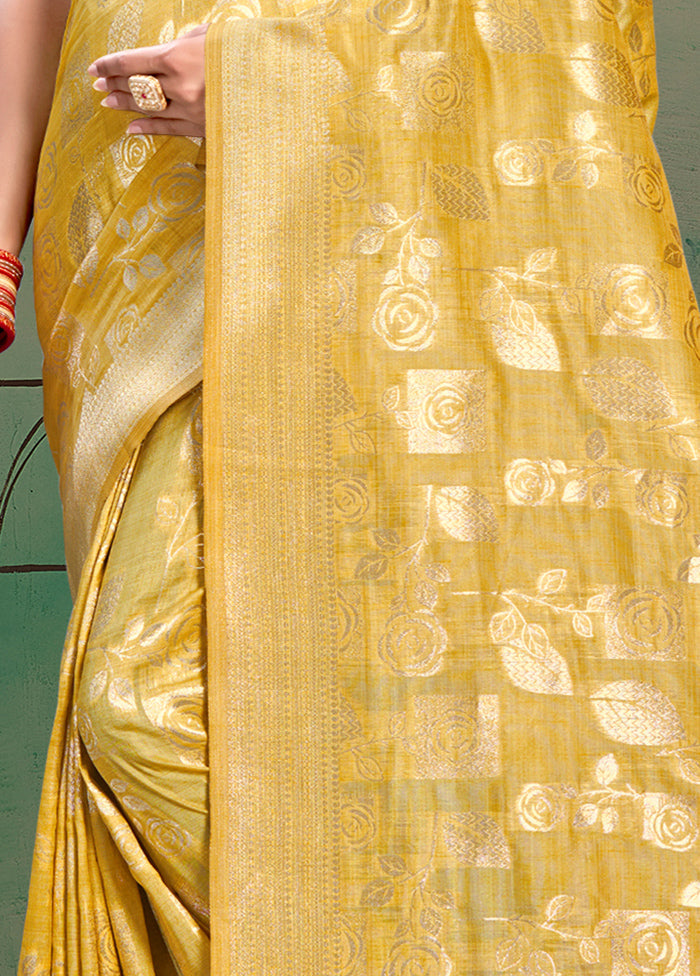 Yellow Cotton Saree With Blouse Piece