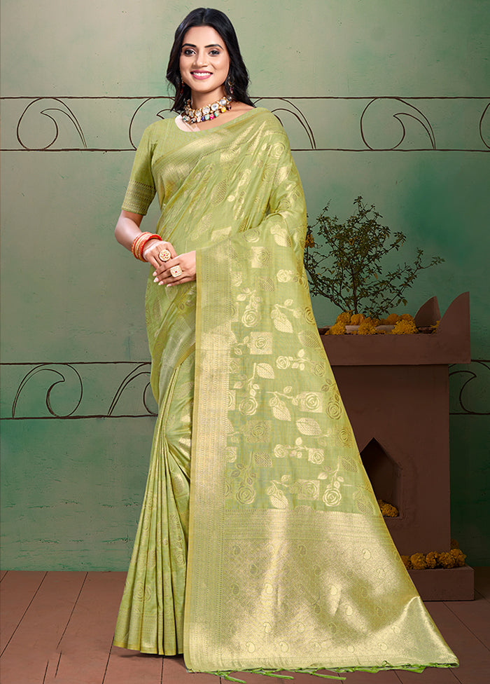 Green Cotton Saree With Blouse Piece