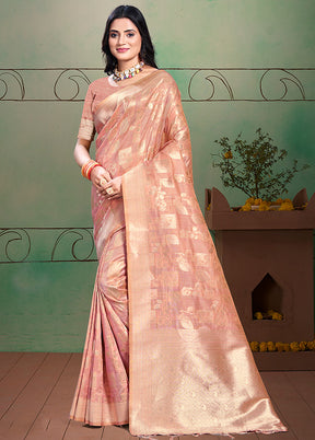 Peach Cotton Saree With Blouse Piece