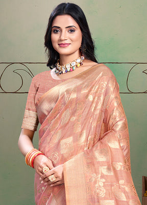 Peach Cotton Saree With Blouse Piece