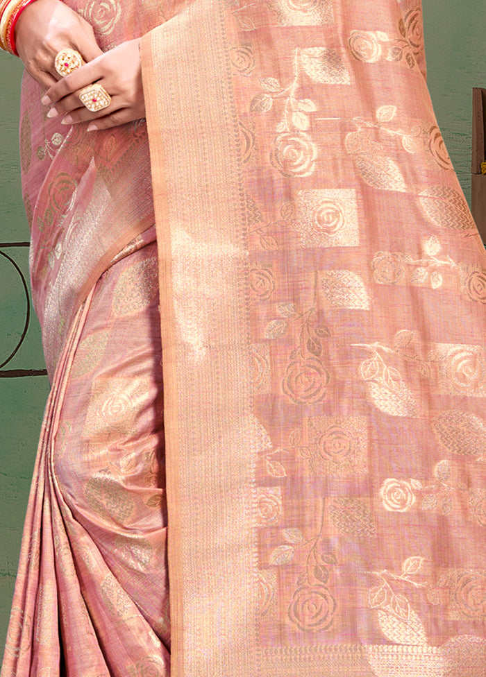 Peach Cotton Saree With Blouse Piece