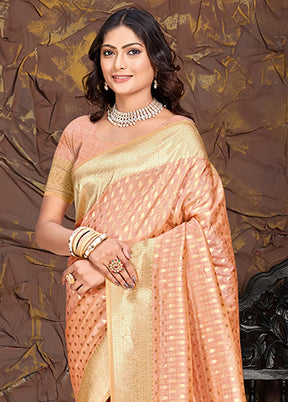 Peach Cotton Saree With Blouse Piece