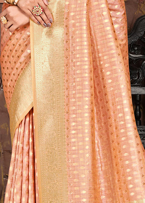 Peach Cotton Saree With Blouse Piece