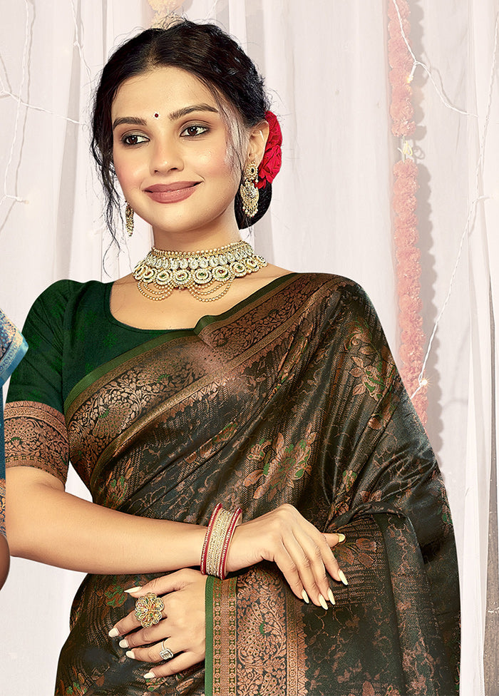 Green Satin Silk Saree With Blouse Piece