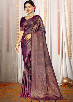 Purple Satin Silk Saree With Blouse Piece