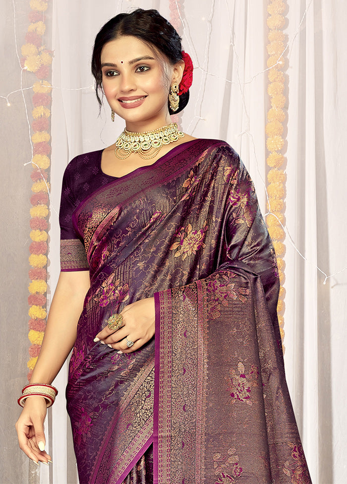 Purple Satin Silk Saree With Blouse Piece