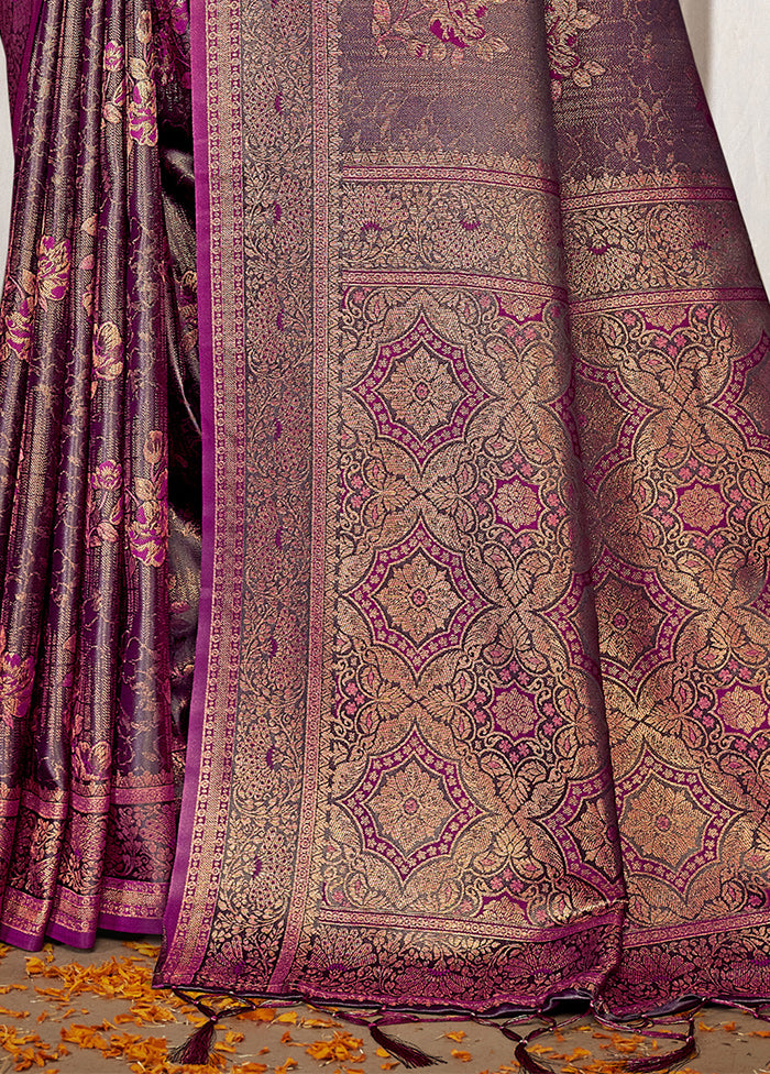 Purple Satin Silk Saree With Blouse Piece