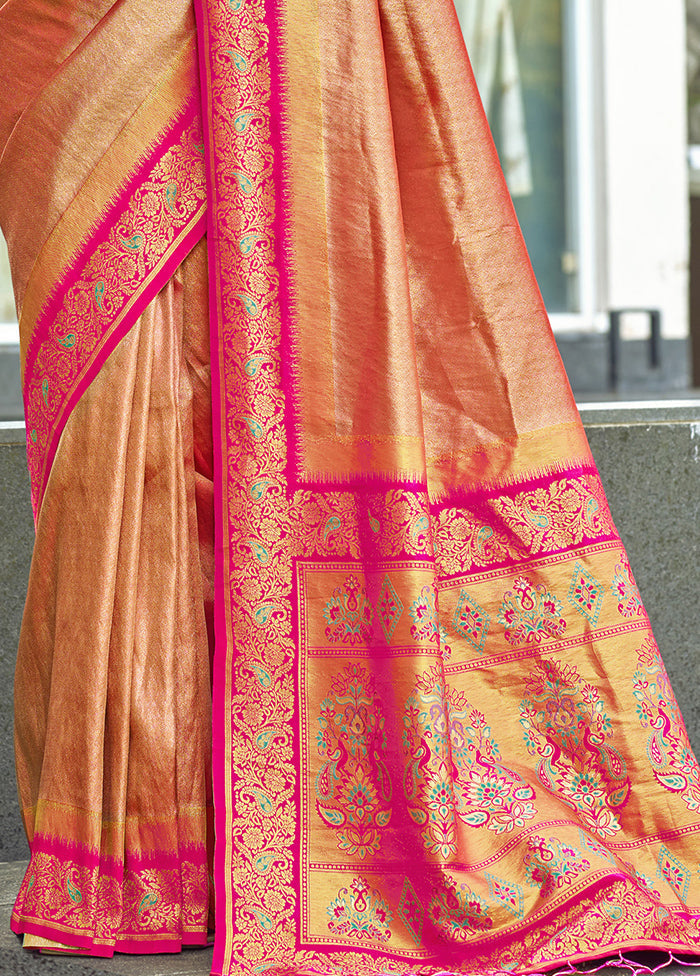 Peach Dupion Silk Saree With Blouse Piece