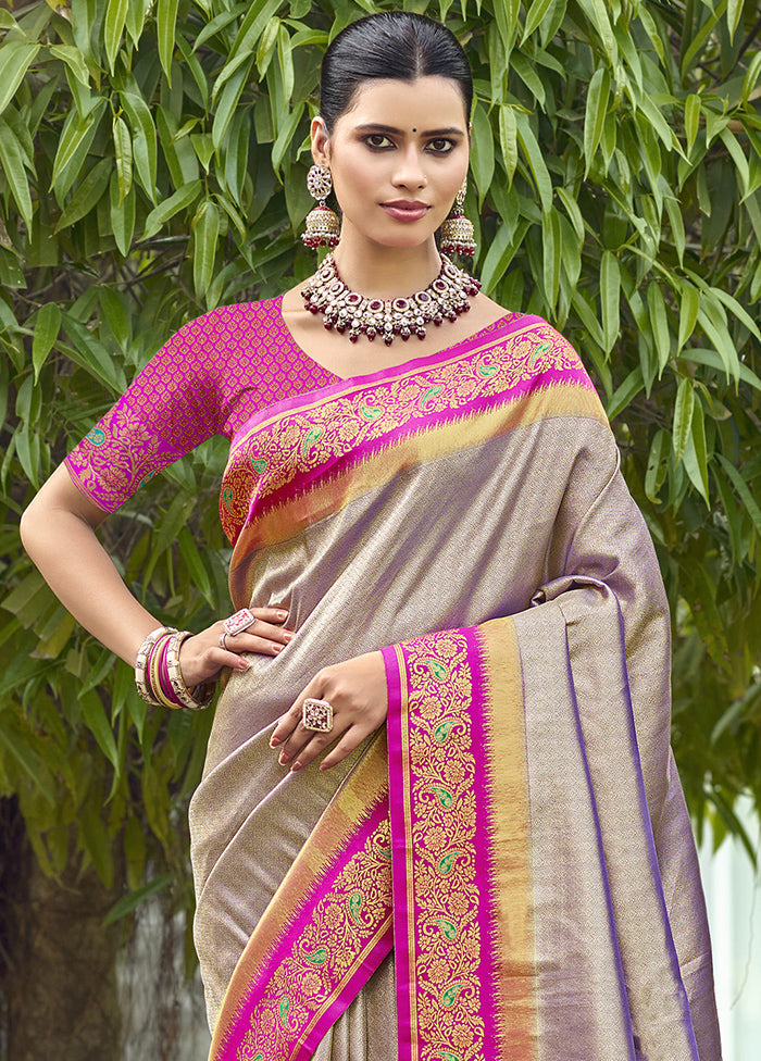 Grey Dupion Silk Saree With Blouse Piece