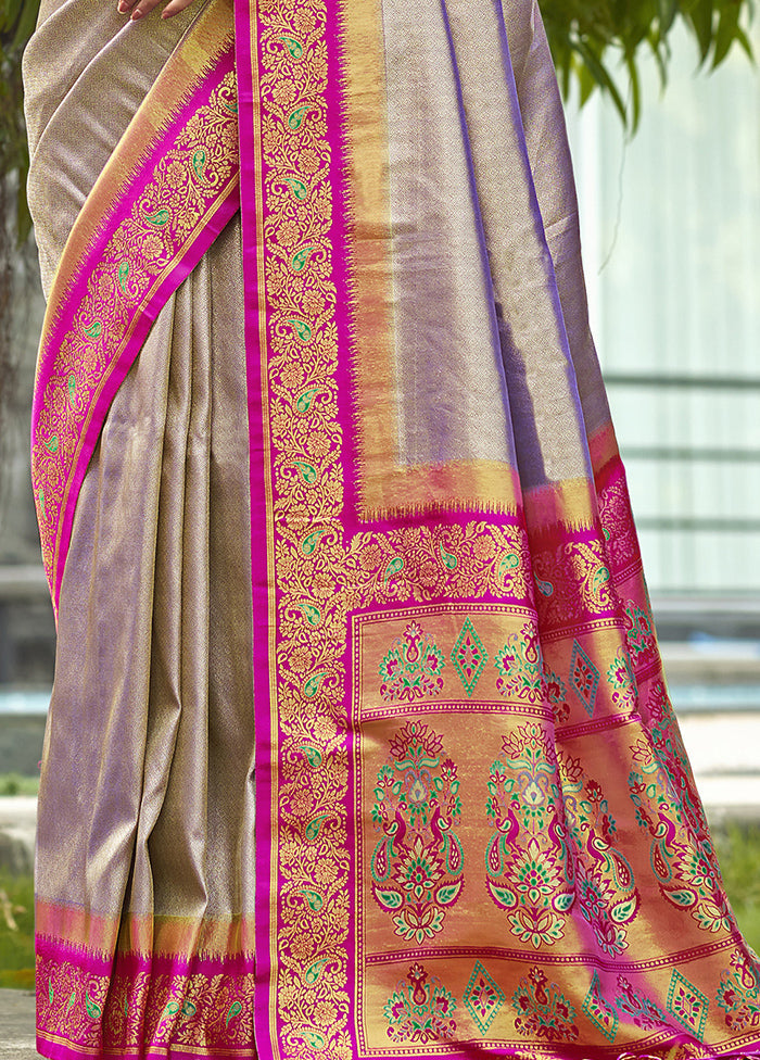 Grey Dupion Silk Saree With Blouse Piece