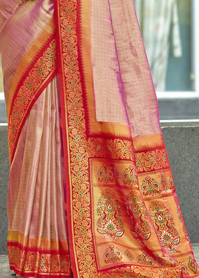 Pink Dupion Silk Saree With Blouse Piece