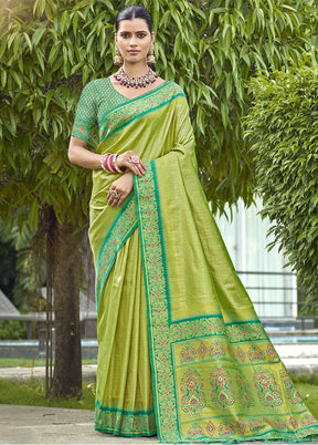 Light Green Dupion Silk Saree With Blouse Piece