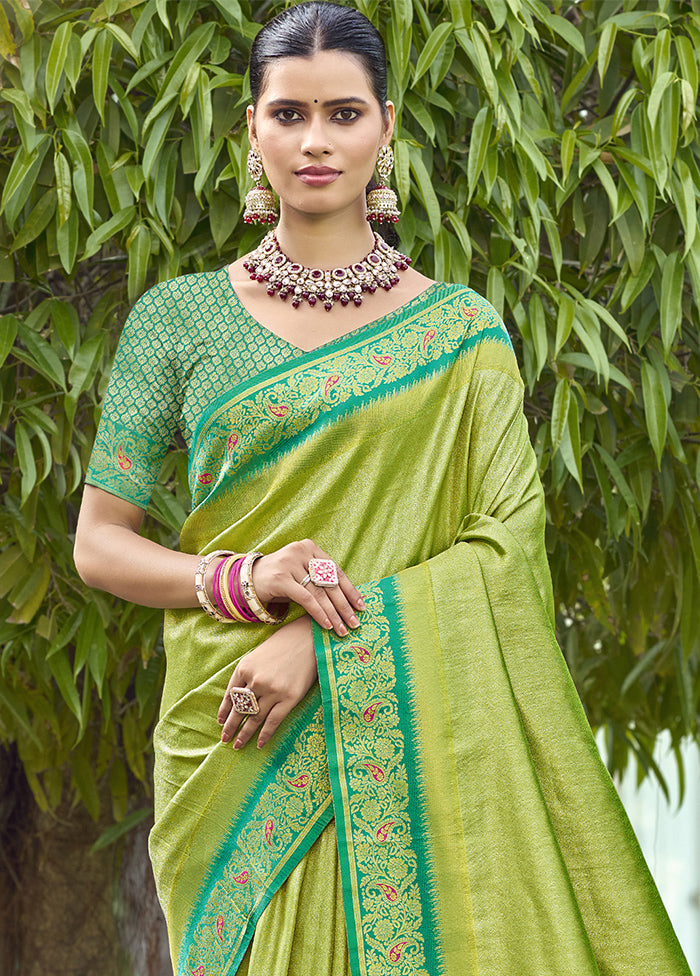 Light Green Dupion Silk Saree With Blouse Piece