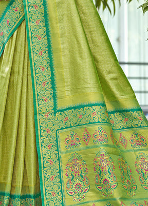 Light Green Dupion Silk Saree With Blouse Piece