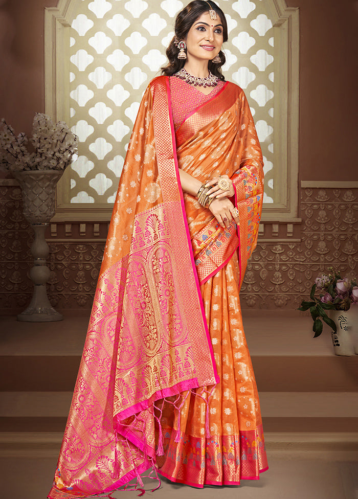 Orange Dupion Silk Saree With Blouse Piece