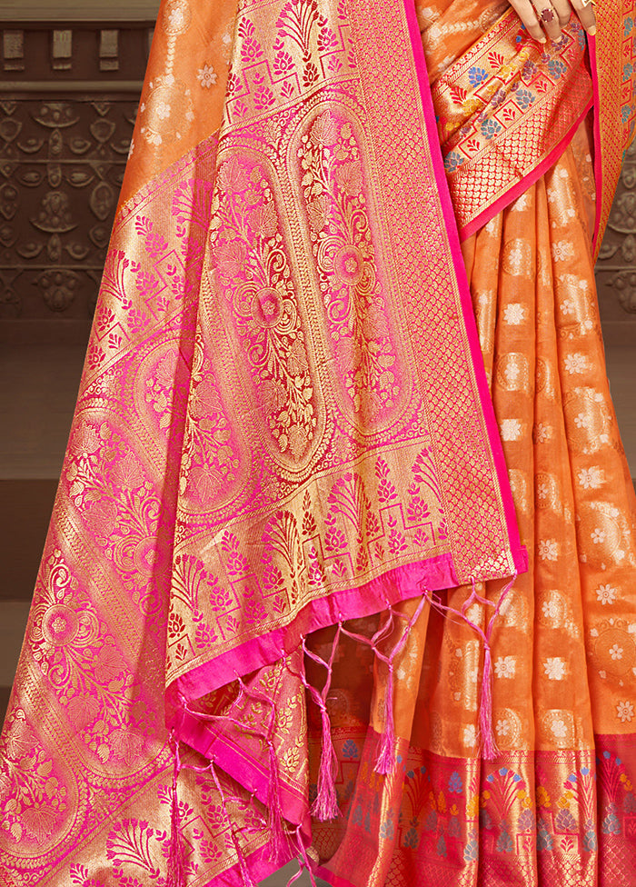 Orange Dupion Silk Saree With Blouse Piece