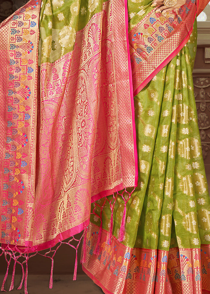 Light Green Dupion Silk Saree With Blouse Piece