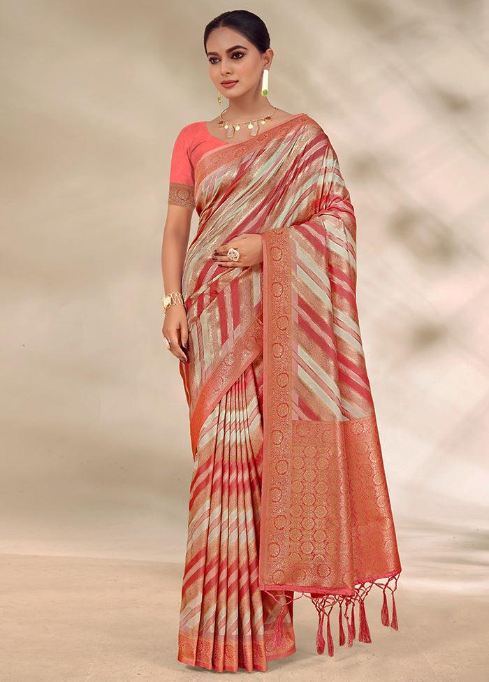 Peach Cotton Saree With Blouse Piece