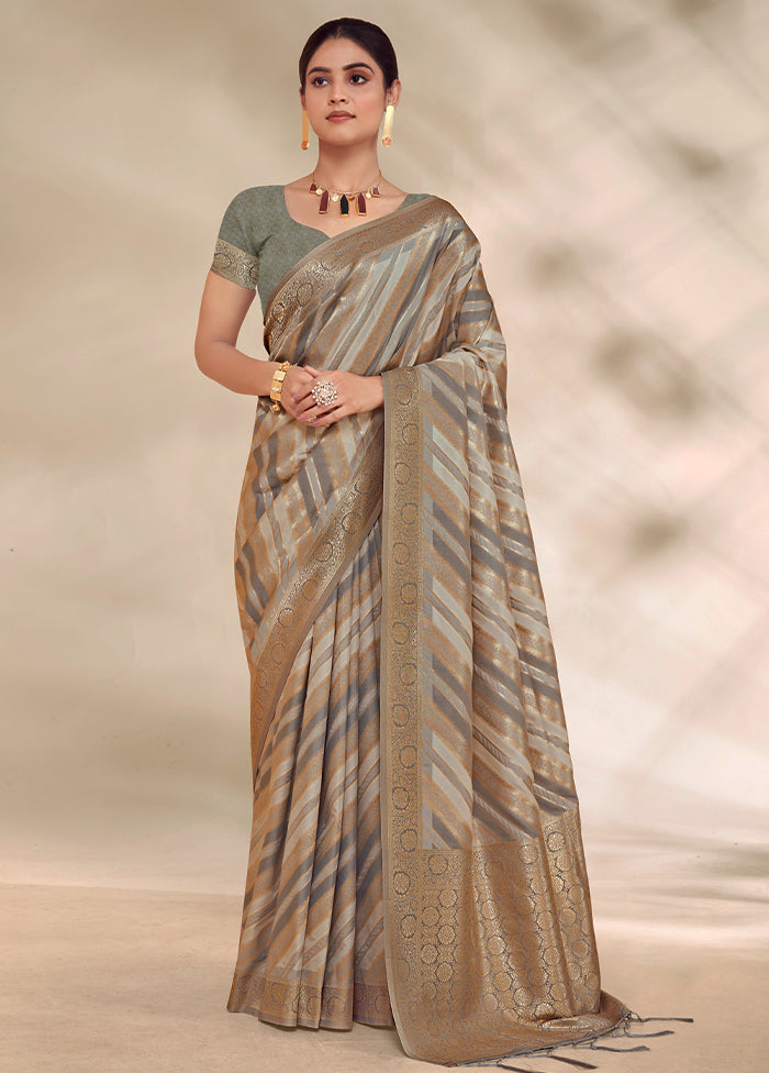 Grey Cotton Saree With Blouse Piece - Indian Silk House Agencies