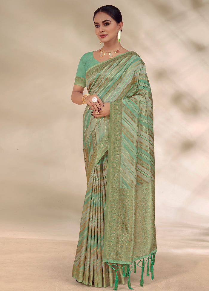 Green Cotton Saree With Blouse Piece - Indian Silk House Agencies