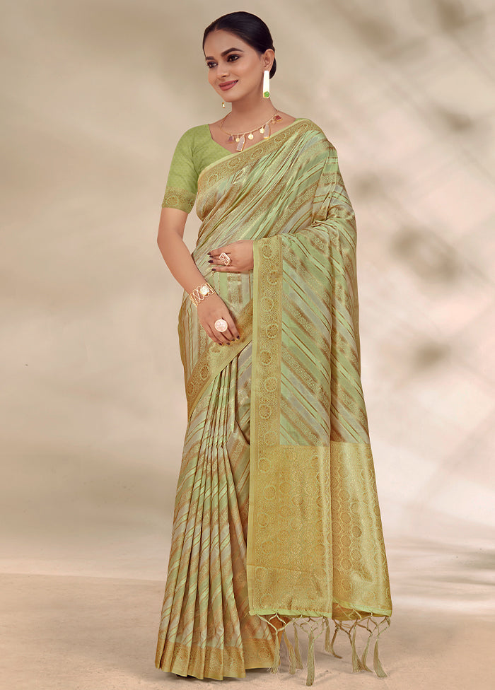 Light Green Cotton Saree With Blouse Piece