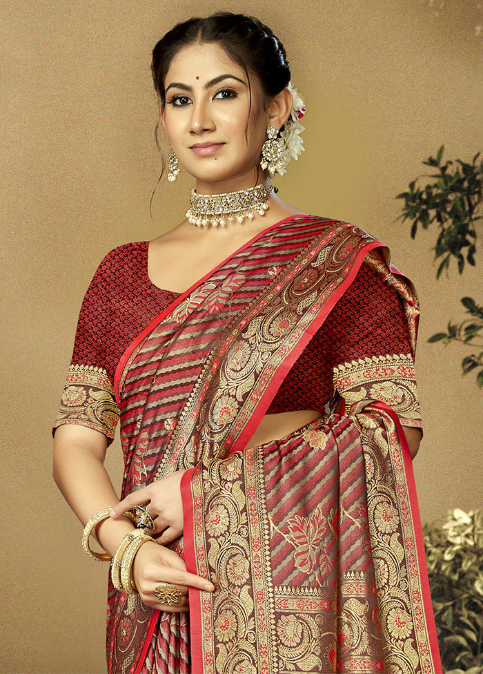 Red Satin Silk Saree With Blouse Piece